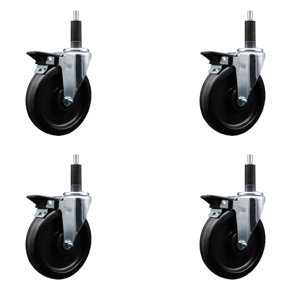6'' Phenolic Swivel 1'' Expanding Stem Caster Set with Brake, 4PK